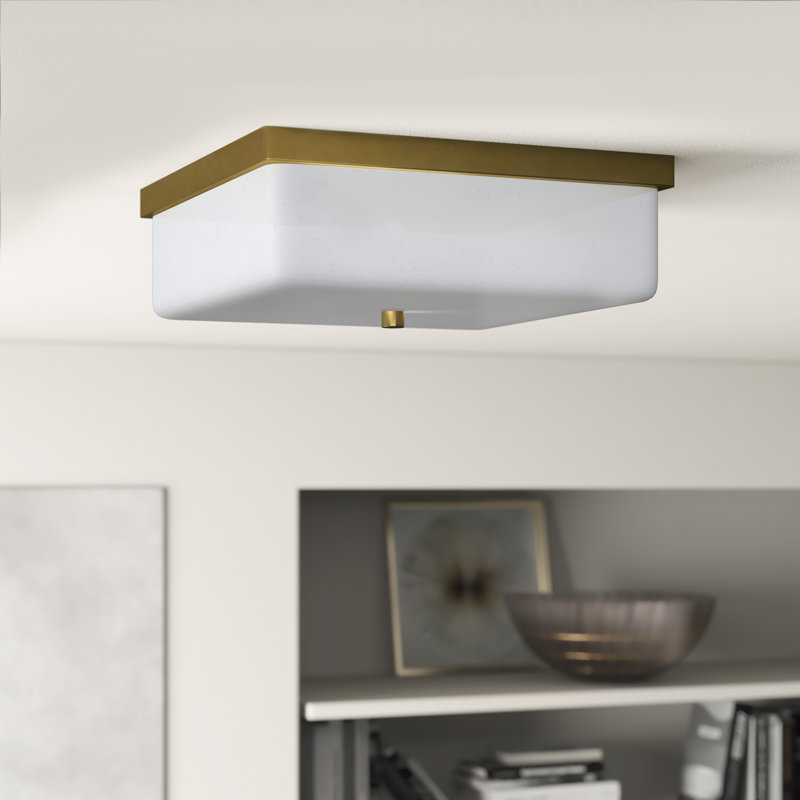 Nouvelle 2 Light Flush Mount, White Muslin, New Age Brass