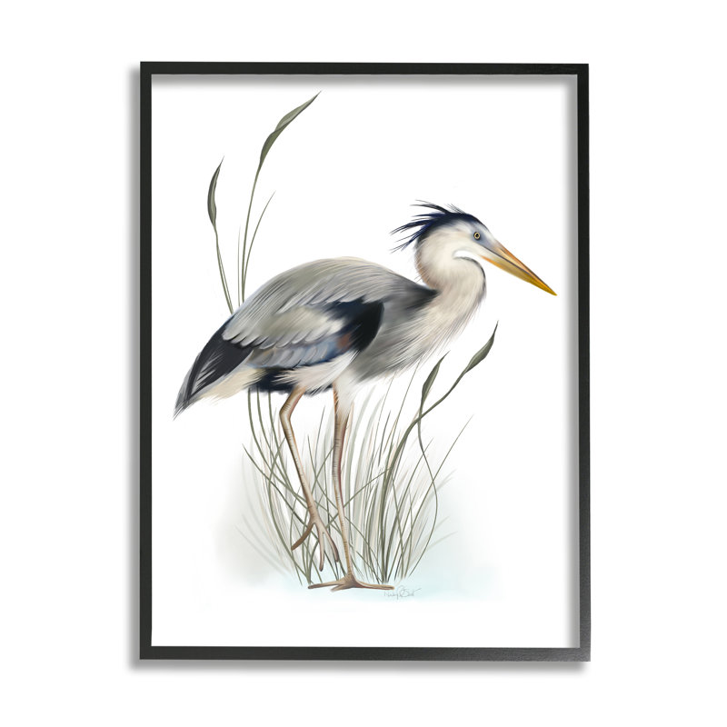 Détaillée, héron, oiseau, lécher, terre humide, marais, estampe numérique, ensemble d'art texturé par Studio Q