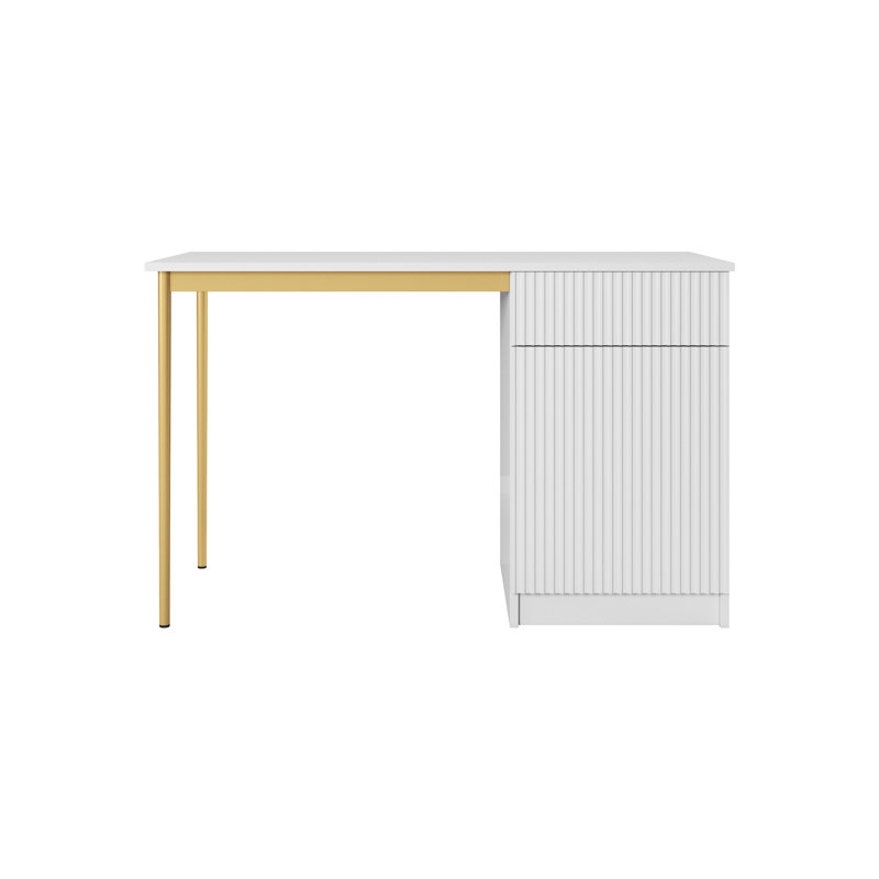 Alfaretta Metal Base Computer Desk, White/Gold