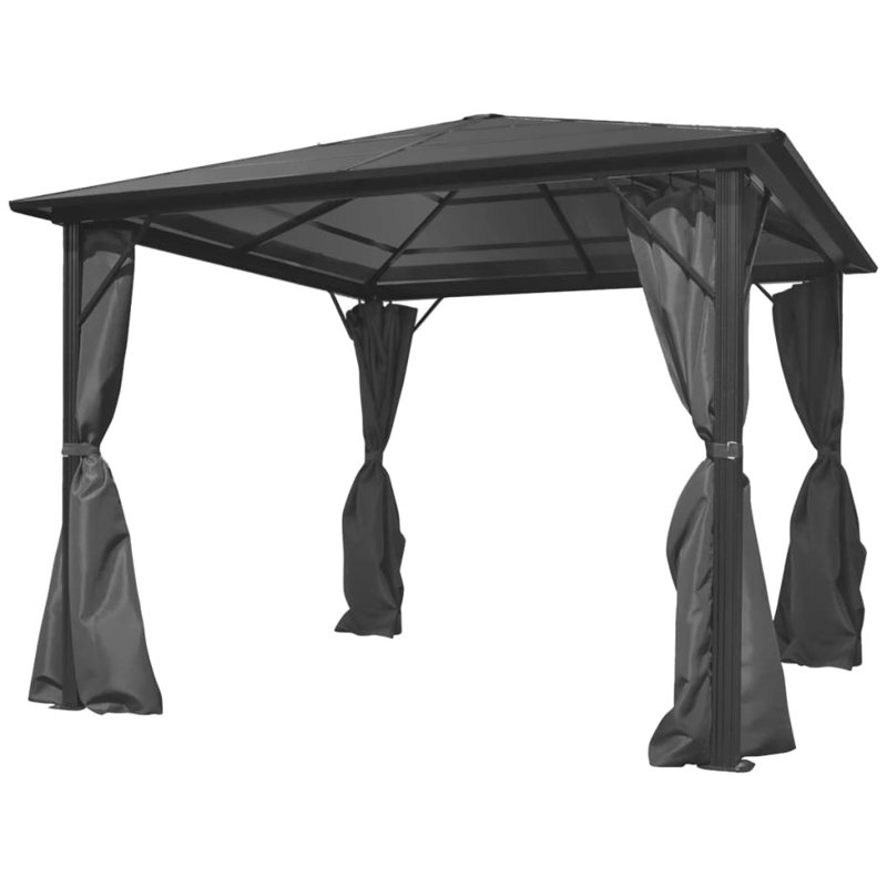 Pavillon de jardin en aluminium avec rideau, Anthracite, 157,5 po x 118,1 po