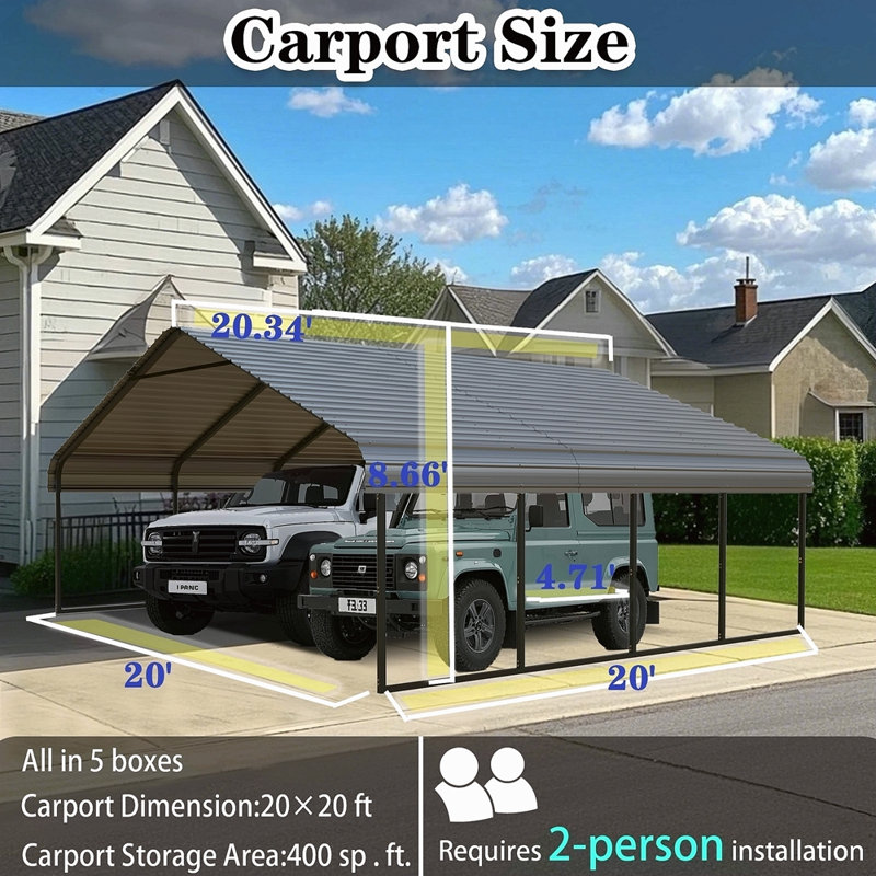 Abri d'auto 20 x 20 robuste - Solution parfaite pour les véhicules, bateaux et équipements - Durable, toutes saisons, assemblage rapide - Spacieux, sécuritaire, renforcé