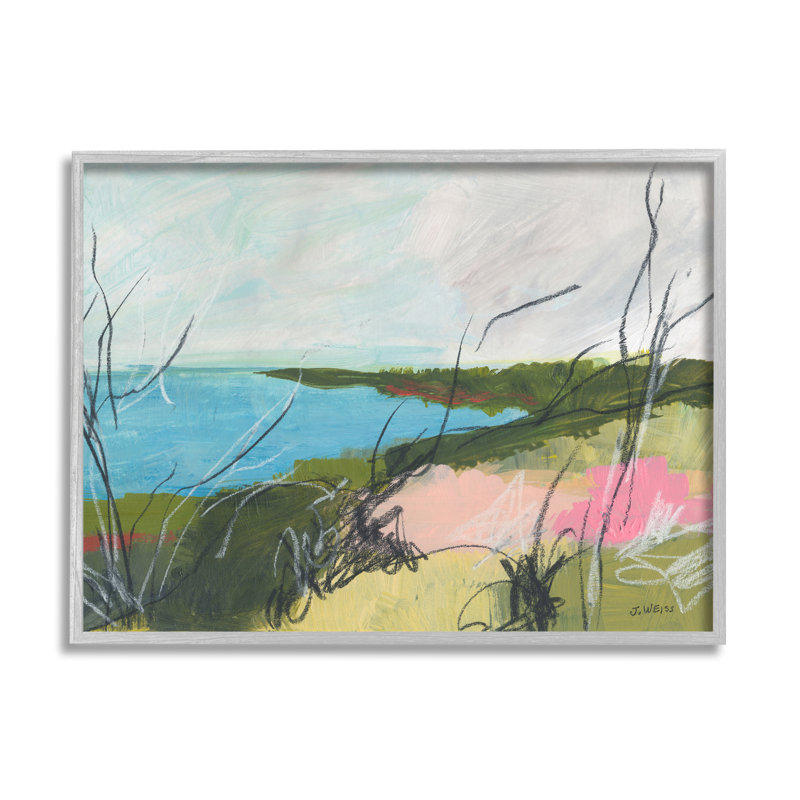 «Blue Ocean Coast Landscape Scratch Line Abstraction Stretched», art mural par Jan Weiss, H 16 po x l 20 po x P 1,5 po