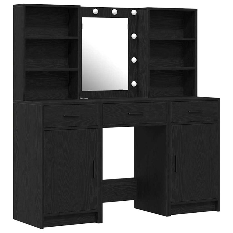Dressing Table with Mirror, Black Oak