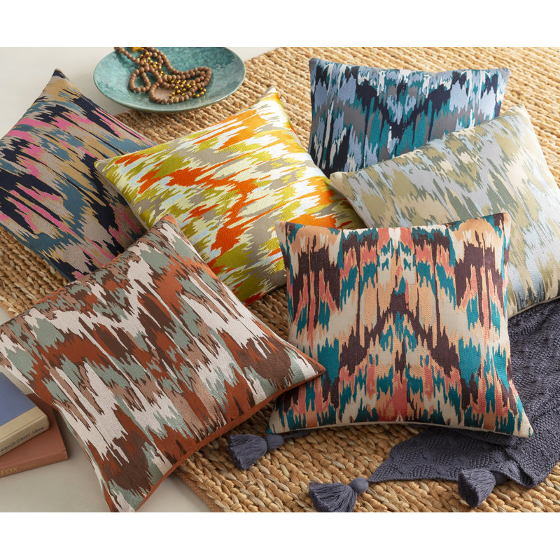 Ara Abstract Cotton Reversible Pillow Cover, 22" x 22", Blue