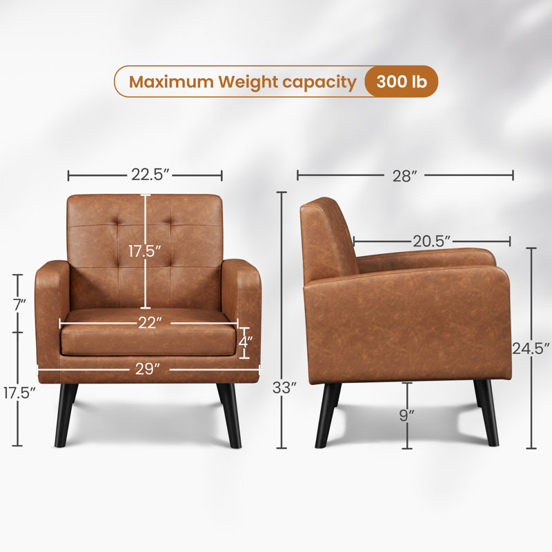 Bakhyt Tufted  Armchair with Solid Wood Leg, Retro Brown Faux Leather