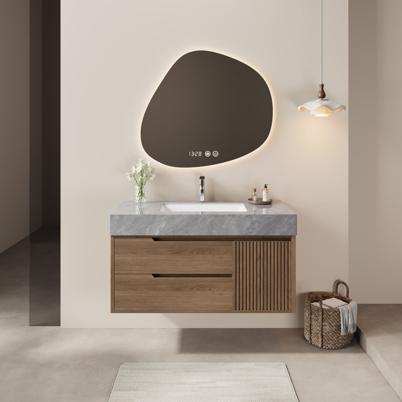 Meuble-lavabo mural moderne 36 po, avec 2 tiroirs et 1 armoire de porte