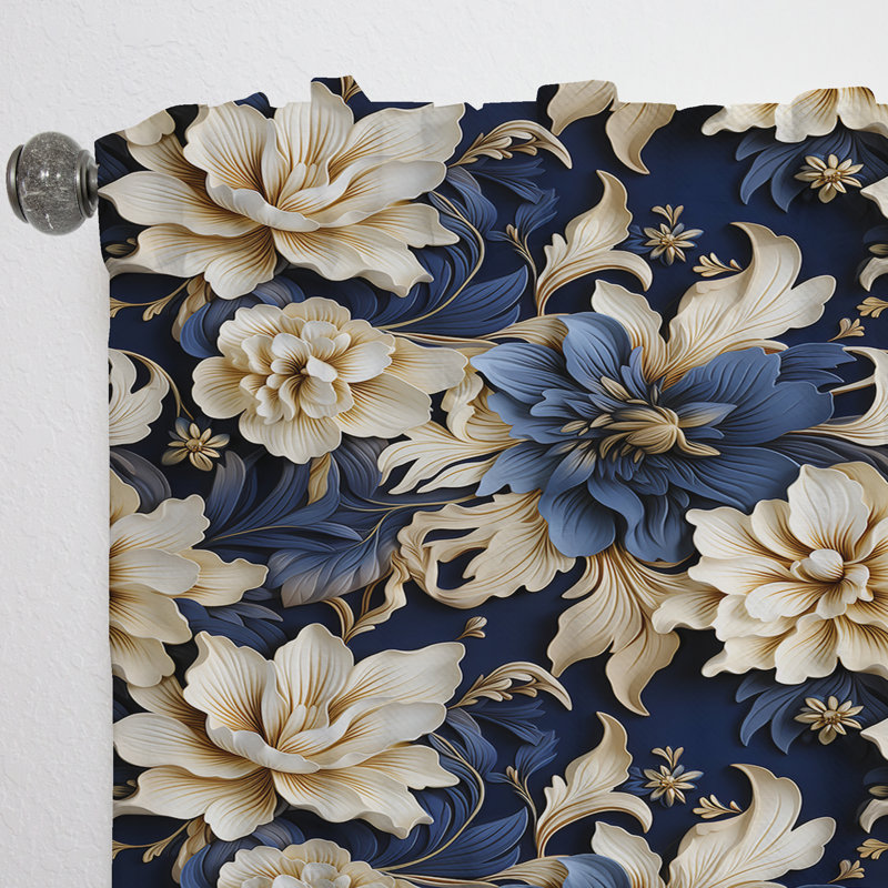 Beige And Blue Damask Fusion II - Damask Curtain - Velvet Room Darkening - 1 Panel, 52" W x 108" L