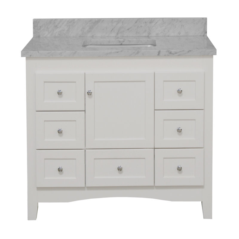 Edber 42'' Single Bathroom Vanity with Top, White, Carrara Marble