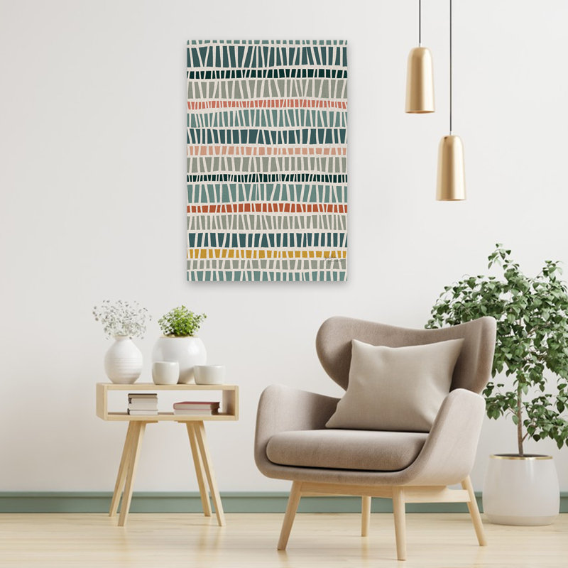 Motif de beauté gros chat IVA - bleu, crème, art géométrique vert, H 36 po x l 24 po
