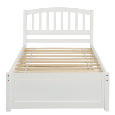 Lit simple en bois blanc avec lit gigogne - Structure solide pour une charmante plateforme de chambre à coucher