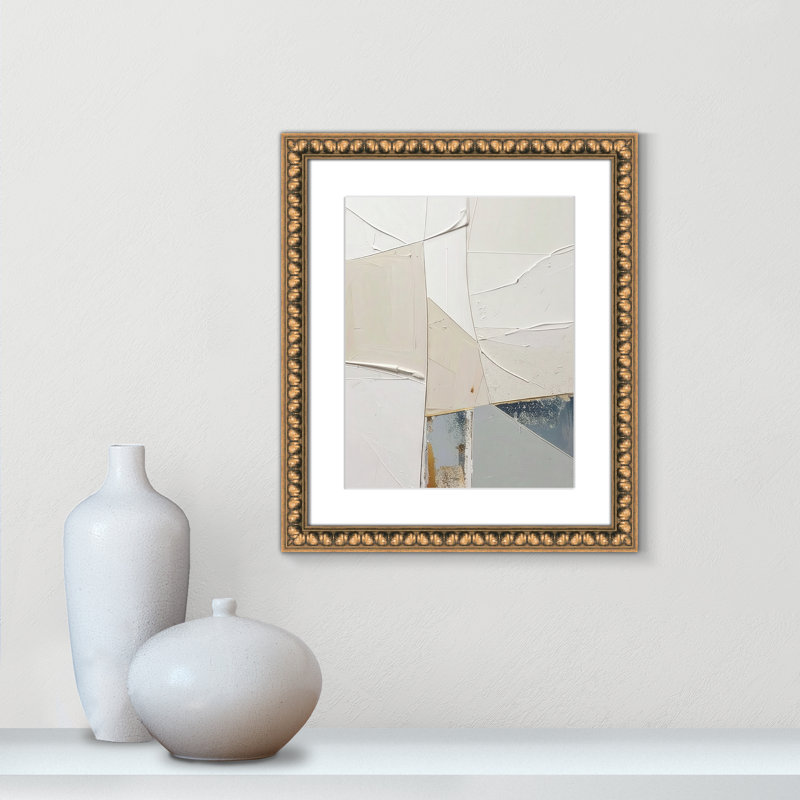 «Plastering II» par Alonza Saunders, L 17 po x H 20 po, Imprimé mat, Perles de feuilles dorées