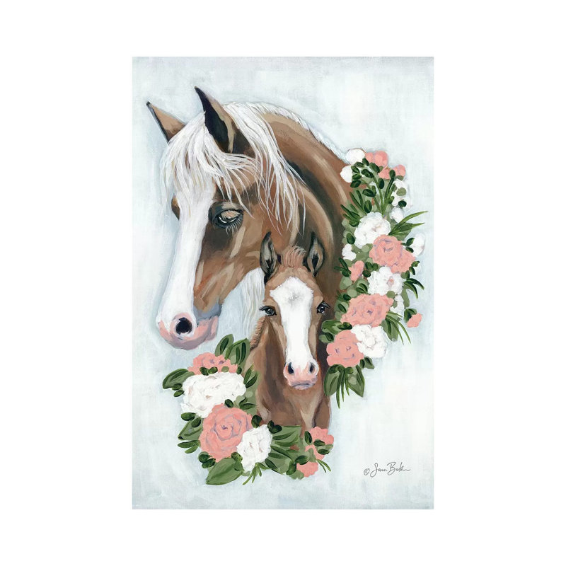 Floral Ponies by Sara Baker - Gallery-Wrapped Canvas Giclée on Canvas, 101.6 cm H x 66.04 cm W x 1.91 cm D, Canvas