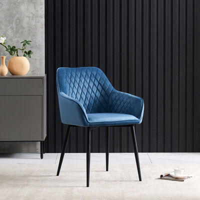 Sexton Upholstered Diamond Stitching Velvet Arm Dining Chair with Thick Cushion