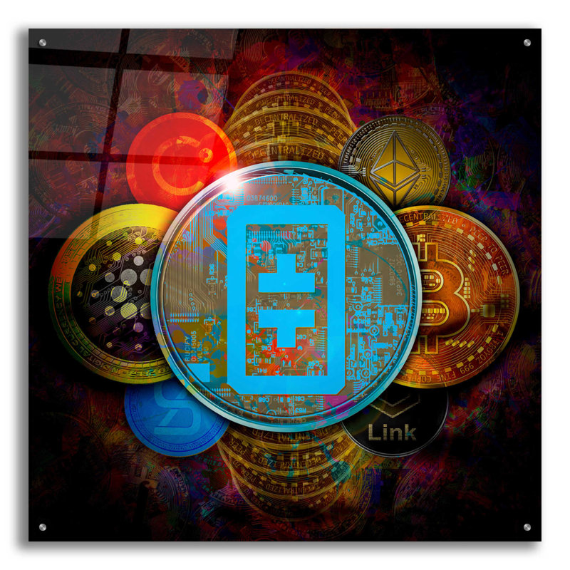 Art mural en verre Trinx «THETA Network Crypto Pyramid», H 36 po x l 36 po x P 0,2 po