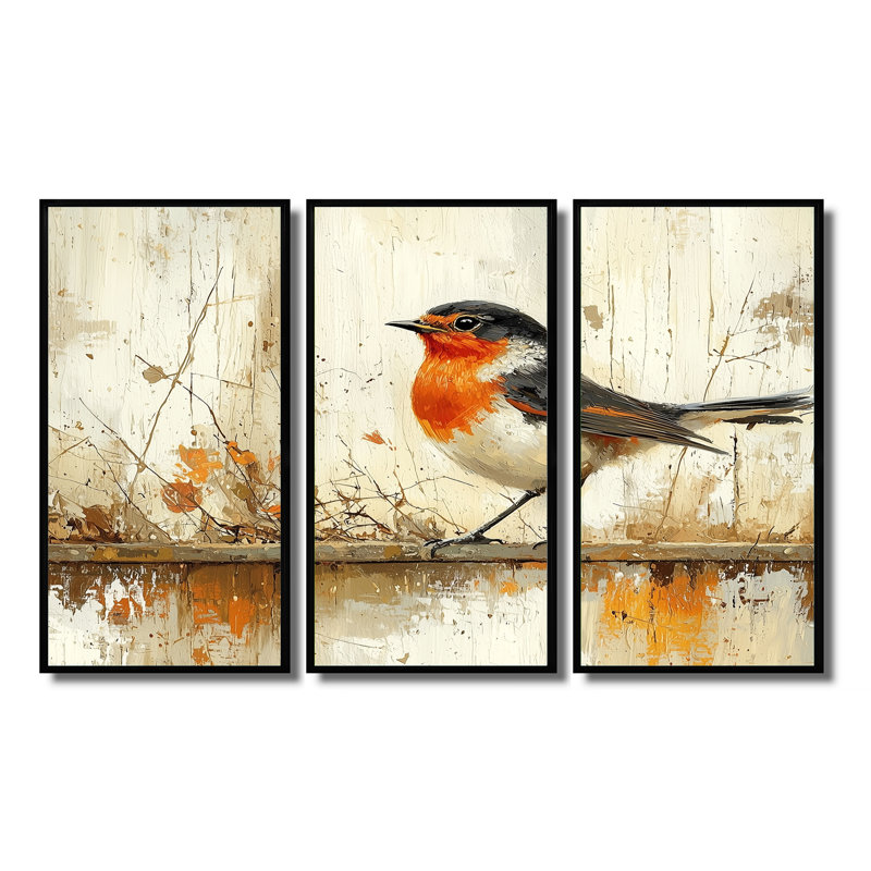 Oiseau Robin par The Farm I - art mural oiseau - ensemble de 3, H 40 po x l 60 po, Impression encadrée sans passe-partout