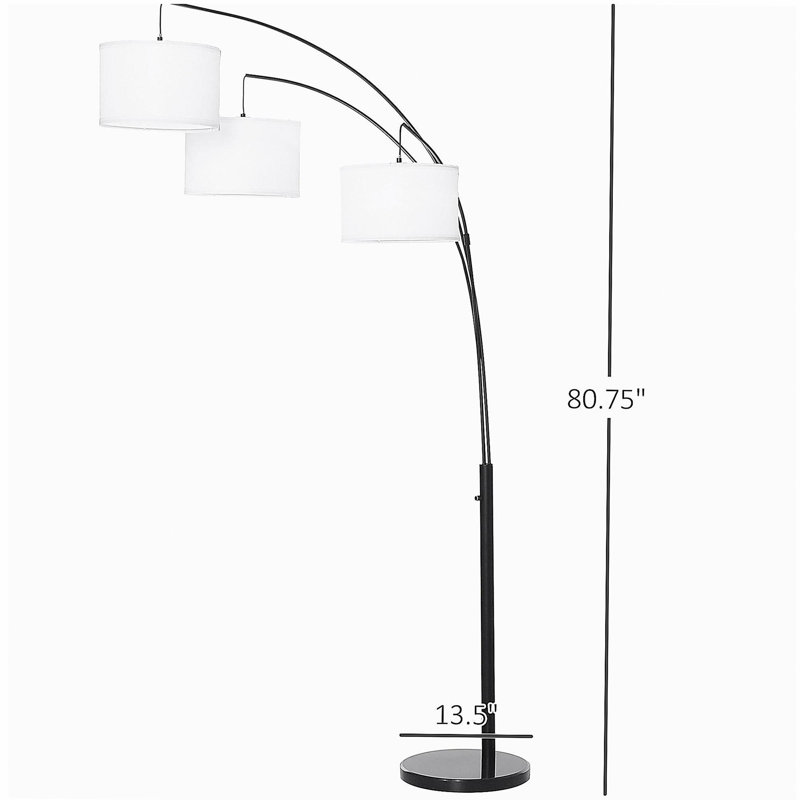 Arc-shaped floor lamp with drum lampshade