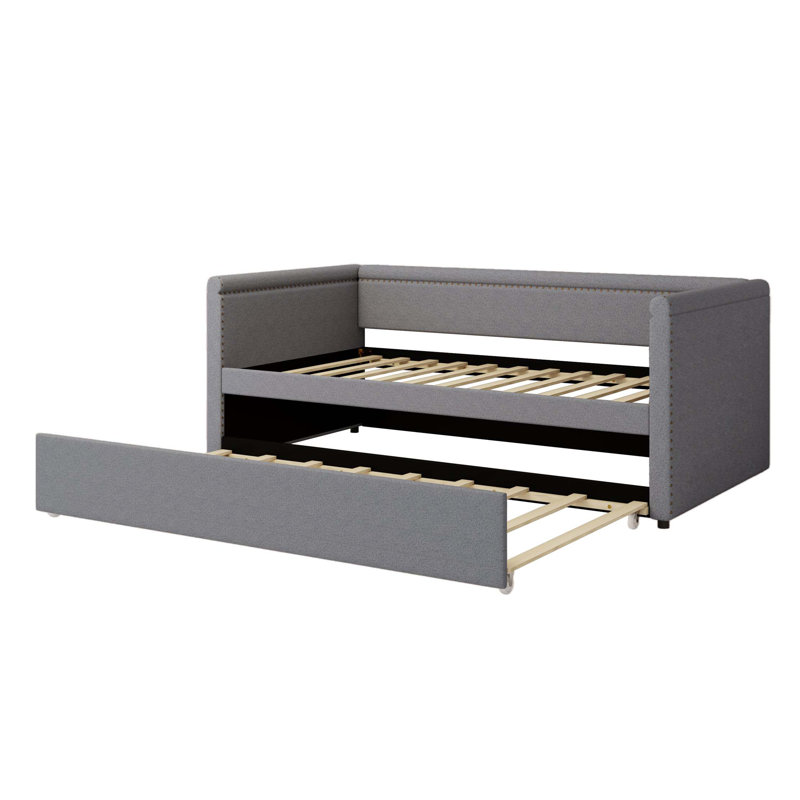Lit de jour rembourré de style moderne avec lit gigogne, Gris