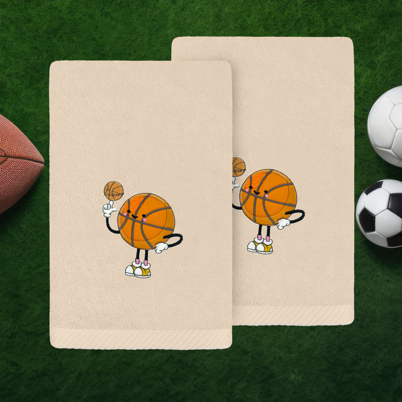  Basketball Player - Embroidered Luxury 100% Turkish Cotton Hand Towels (Set Of 2), Sand