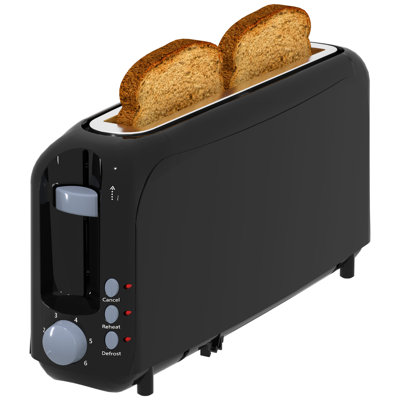 Grille-pain noir à 2 tranches - fente de 10 po pour les bagels et le pain artisanal, 6 réglages d'ombrage, annulation / réchauffage / dégivrage, ramasse-miettes amovible, arrêt automatique