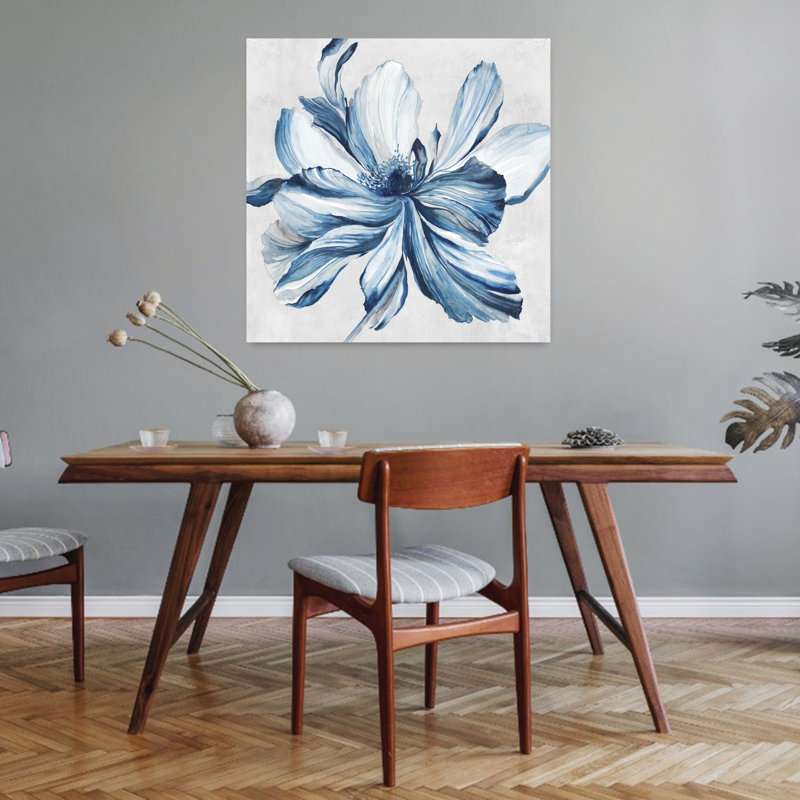 Botanique bleu sarcelle II délicat, art floral contemporain, nature, H 32 po x l 32 po