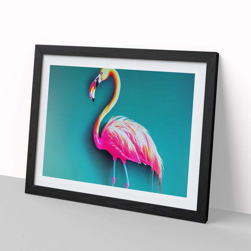 Magnetic Flamingo - Framed Print, 25cm H x 34cm W x 2cm D, Black