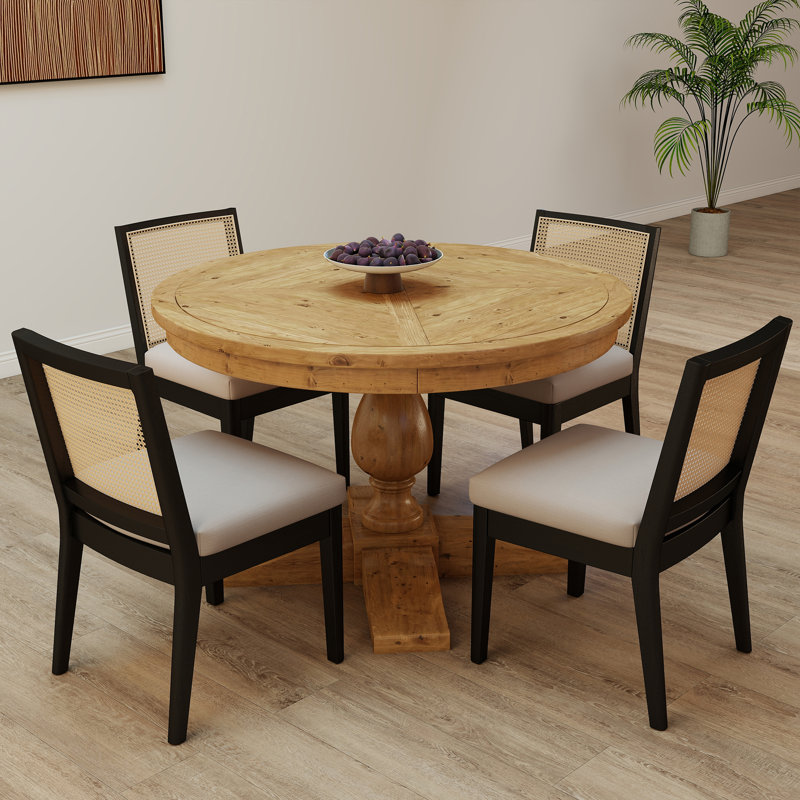 3-Piece Dining Set Mid-Century Modern Wooden Table & Upholstered Chair Set For Home, Kitchen, Dining Room, Natural