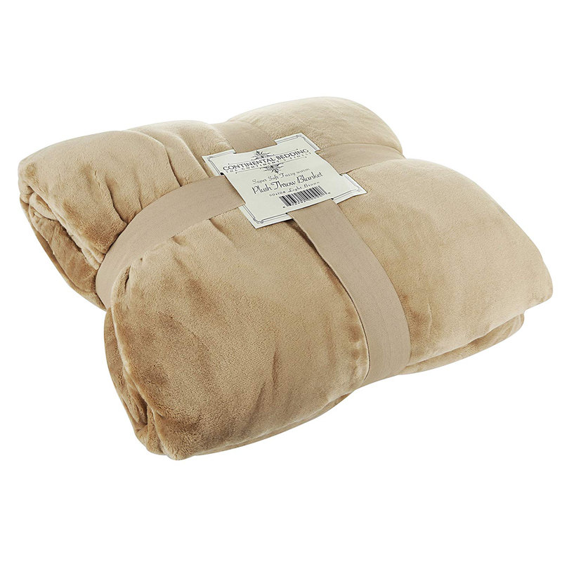  Jeté en polyester de luxe, Brun clair, L 90 po x L 108 po