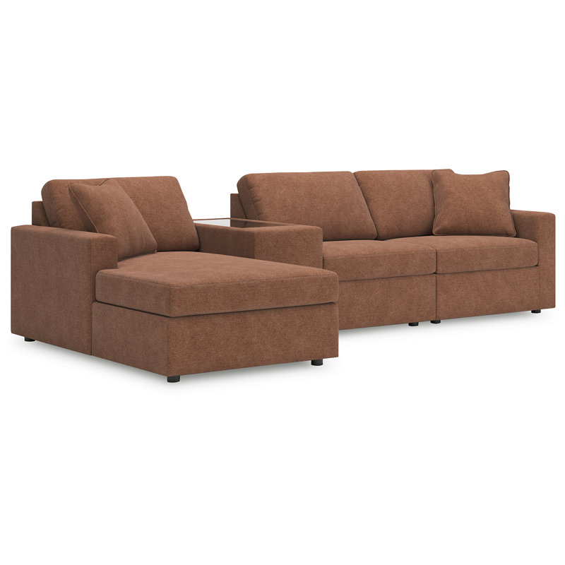 Canapé modulaire 4 pièces avec méridienne et console de rangement Chobanyan, Polyester brun, Face à la gauche