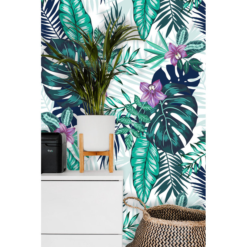 Rouleau de papier peint adhésif à feuilles tropicales denses et amovibles L 6,25 pi x l 25 po Atalaya