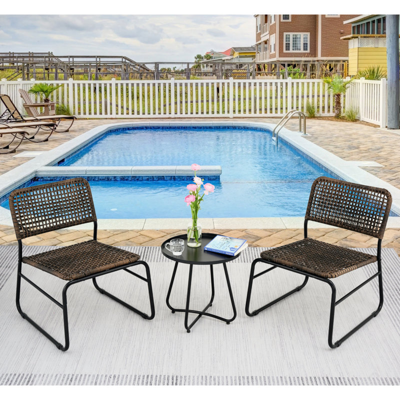 Ensemble de meubles de patio 3 pièces: table ronde élégante avec chaises en PE, noir / noir Moderne: rouille, acier, respirant, noir / brun