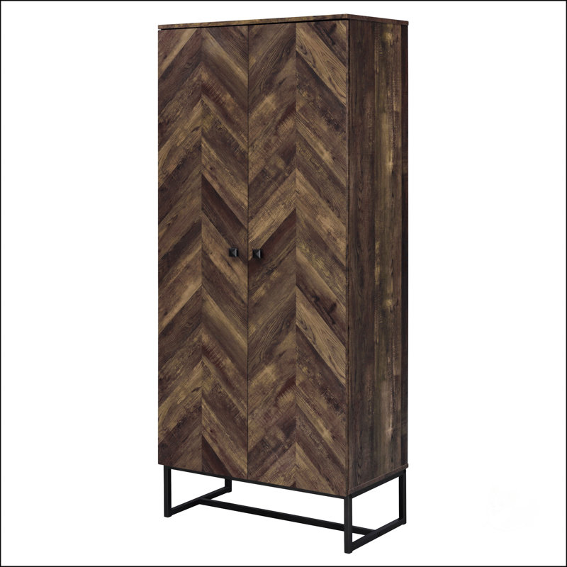 Rustic Oak And Gunmetal 8-Shelf Accent Cabinet, 70.75" H x 31.5" W x 15.75" D