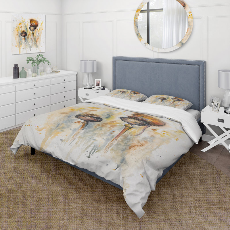 Souris assise sur des coquelicots - Ensemble de housse de couette traditionnel - Microfibre de polyester
