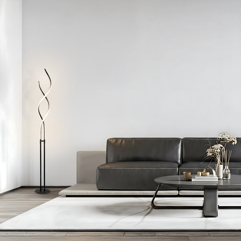 Lampe de table et spirale moderne 2 en 1 à DEL de 40 à 60 po Embrace avec finition noire, hauteur réglable et gradateur à 3 voies intégré
