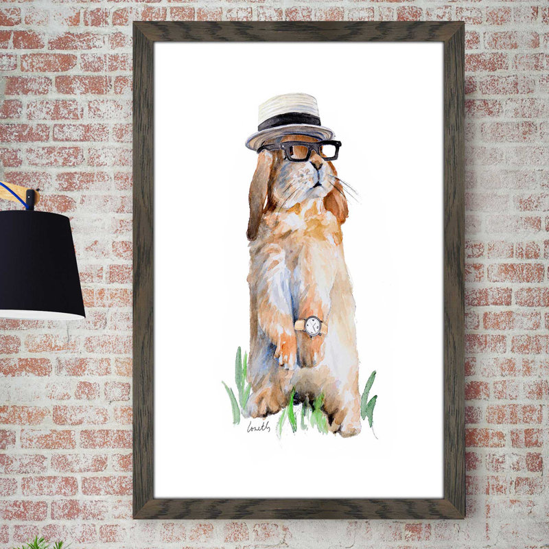 «Modern Bunny II», reproduction de peinture à l'aquarelle, H 39,5 po x l 27,5 po x P 0,75 po, Cadre chocolat patiné
