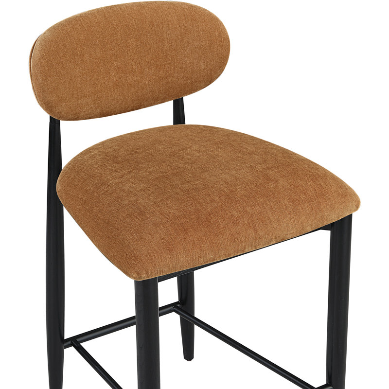 Tabouret en tissu Riccio, Noir, Fini thermolaqué, Tissu de polyester cognac