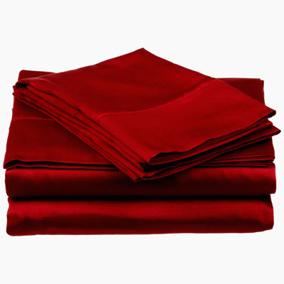 Luxury Burgundy Cotton Twin Sheet Set - 300 Thread Count, Deep Pocket Soft Bedding Set for Cozy Nights, Breathable & Durable Sheets