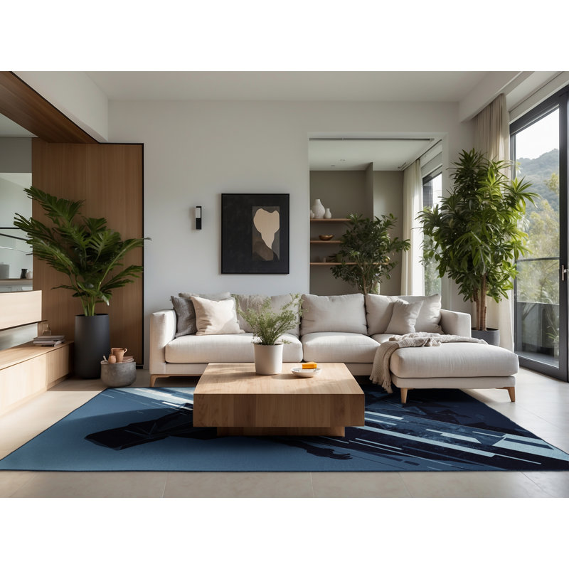 Soft Plush Durr Shadowblade Assassin Sleek & Chic Modern Area Rug in Gray – Navy Binding, 7x10