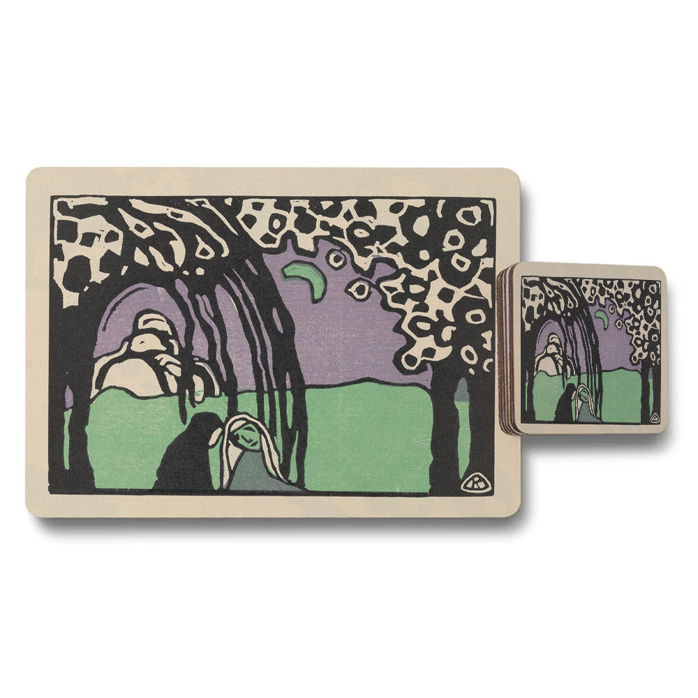 Placemat And Coaster Set With Scenic Tree Artwork Collection