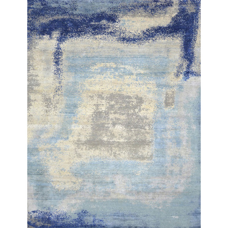 Handmade Silk and Wool Abstract Area Rug, Rectangle 9' x 12'
