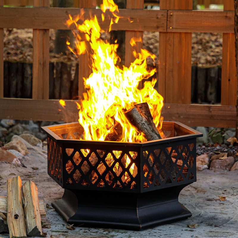 28Inch 33Inch Hexagonal Outdoor Wood Burning Fire Pit, 33"W x 33"D