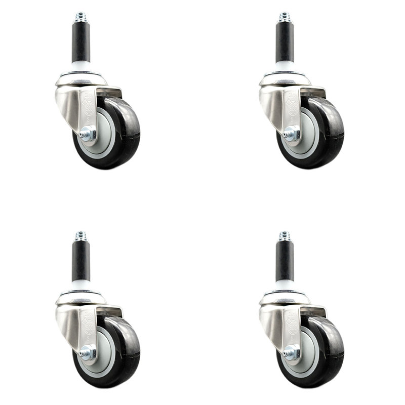 Swivel Stem Caster, Black, 3" H x 3" W