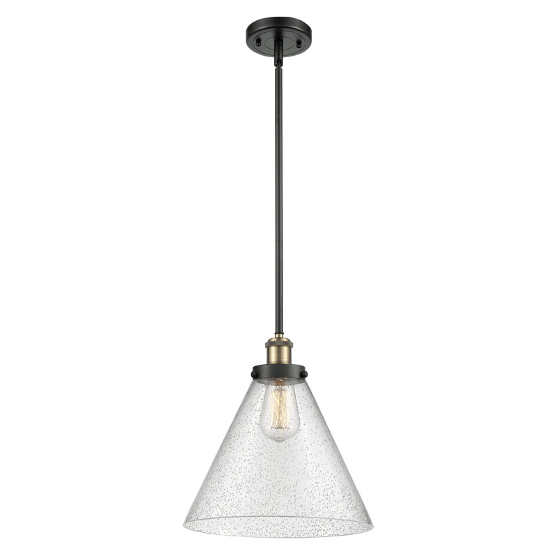 Luminaire suspendu conique à 1 lumière Gelinas, Grainé, Laiton antique noir, DEL