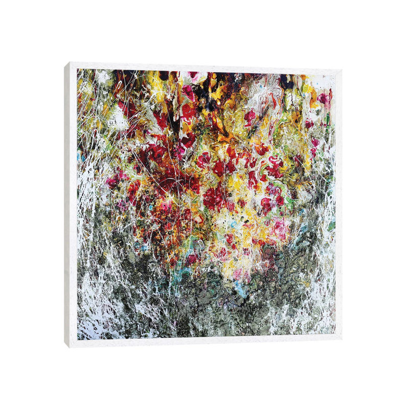 Poppies Yellow by Donatella Marraoni - Painting on Canvas, 45.72cm H x 45.72cm W x 3.81cm D, White Framed