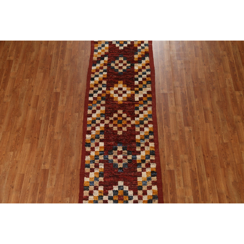 Tapis de couloir damier marocain noué à la main 3 x 10