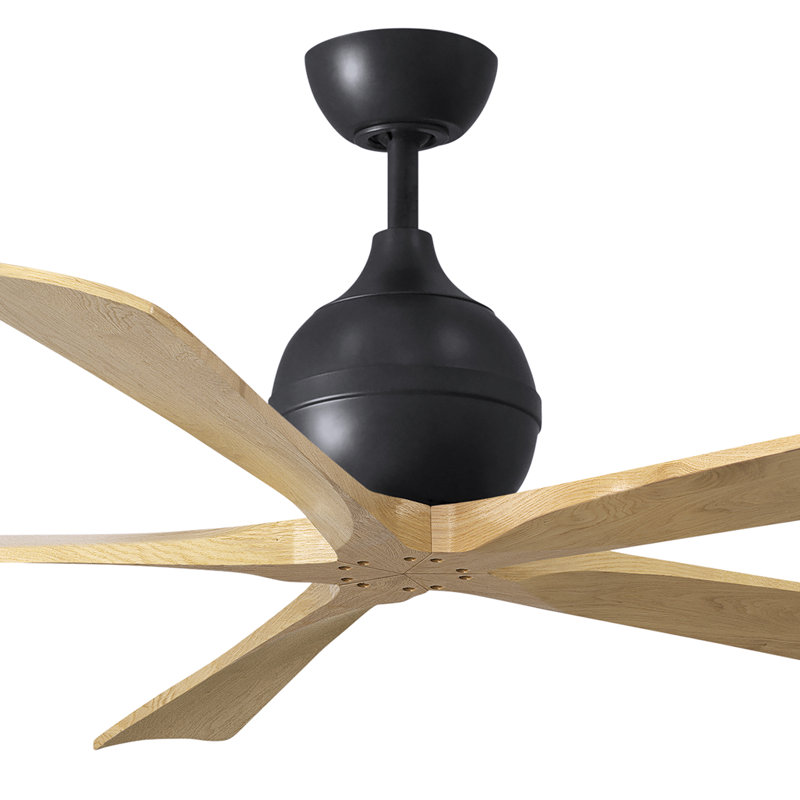 Ventilateur de plafond standard à 5 pales avec télécommande, Noir mat, Ton érable clair, 60"