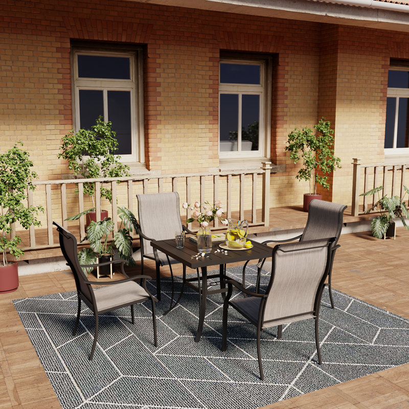 4 - Person Metal Patio Dining Set with Rectangular Table, Gray