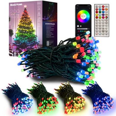 65.6FT 200-Lights Smart RGB+IC LED String Light with Remote &  APP Control, Holiday Presets, Dynamic Modes, 16 Millions Colors, Individual Controllable LEDs, Timer Settings, IP44 Waterproof, Perfect for Any Holiday Decoration, Christmas, July 4th, etc