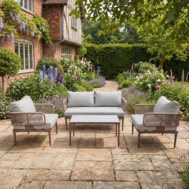 Soveria Outdoor Conversation Set - 2 Seat Sofa, 2 x Chairs + Table, Brown