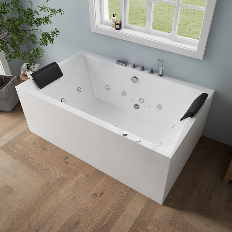 Baignoire de trempage autoportante en acrylique avec coussin de bain 71 po Tidal, 70,87 po x 43,31 po