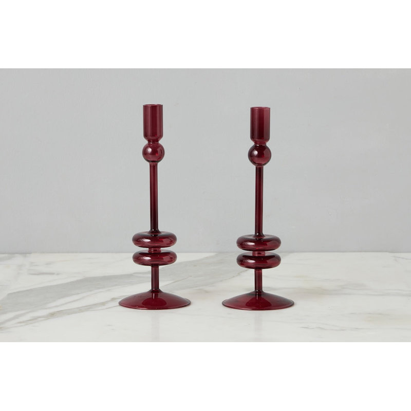 Bougeoirs de table en verre - Lot de 2 à 25 cm de hauteur - Rouge merlot, Merlot, H 10 po x l 4 po x P 4 po